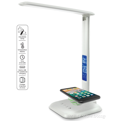 Foldable LED Table Lamp Recharging Wireless With Calendar Temp Desk Lamp